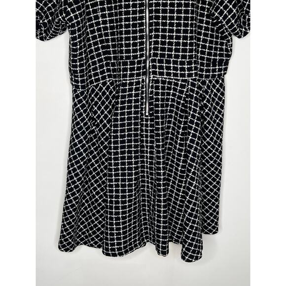 Ivy City Celine Check Puff Sleeve Fit & Flare Mini Dress Black/White Plus 2X NWT - Picture 15 of 16